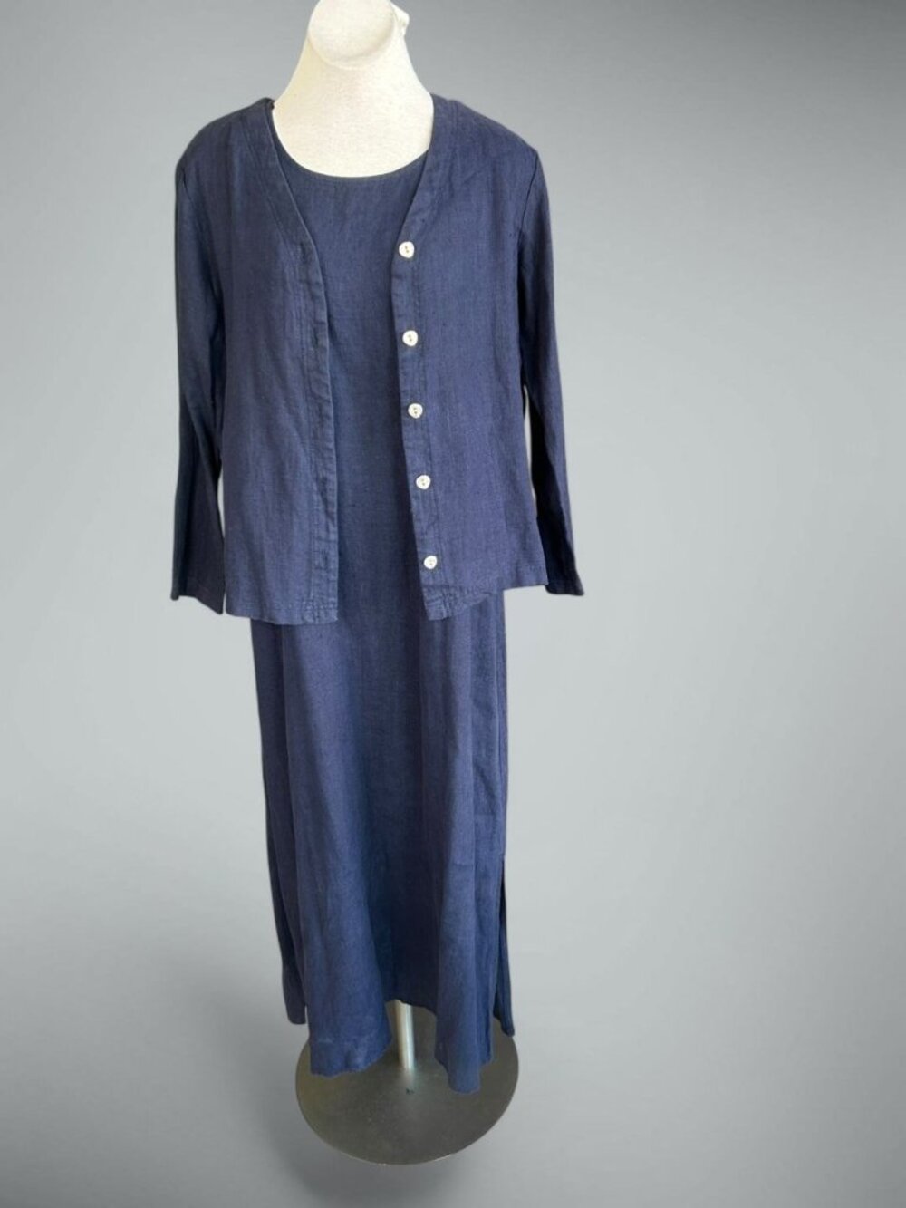 Studio Ease Blue 100% Linen Sheath Dress With Jacket Size 10